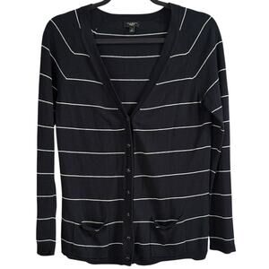 Talbots Cardigan Sweater Sz S Petite Navy White‎ Stripe Nautical Closet Basic